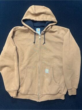 Vintage Carhartt Tan Full-Zip Hooded Work Hoodie